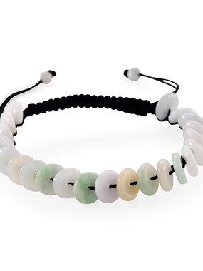 Natural Jade Discs Shamballa Bracelet with Black Cord Adjustable 65.00 ctw NEW